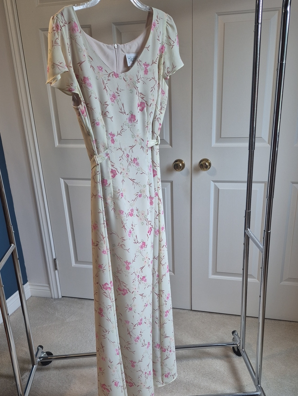 Cream Maxi Dress with Pink Floral Print by UNKNOWN